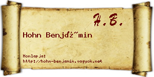 Hohn Benjámin névjegykártya